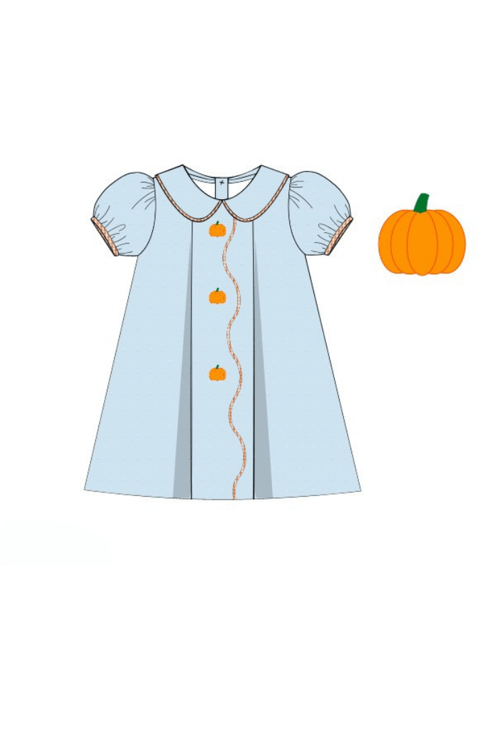 The Smocked Flamingo Apparel & Accessories Pre-Order Blue Swiss Dot Pumpkin Dress