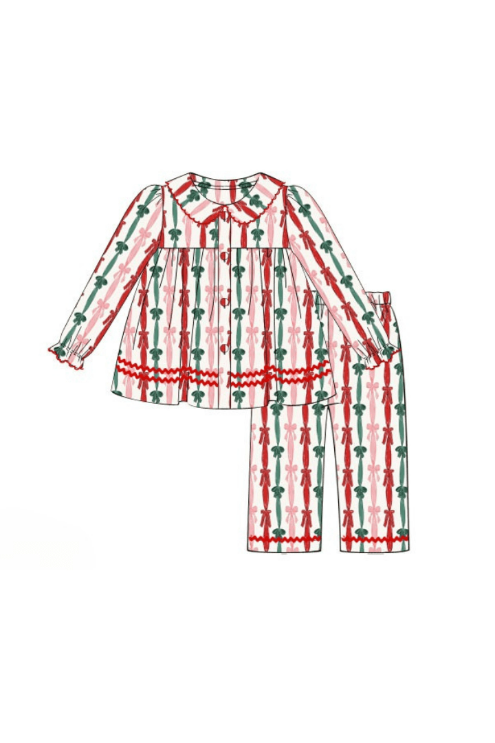 The Smocked Flamingo Apparel & Accessories Pre-Order Christmas Bows Two Piece Swing Pajamas