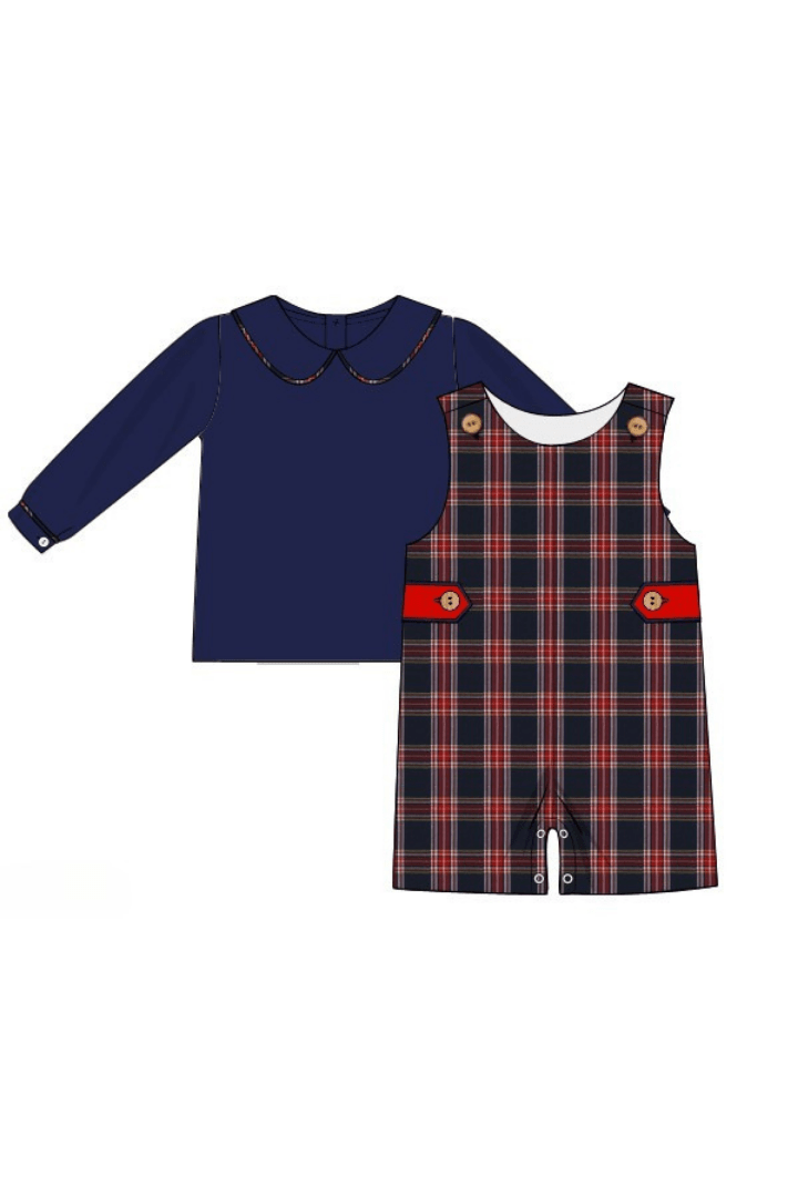 The Smocked Flamingo Apparel & Accessories Pre-Order Christmas Navy Tartan Plaid 2pc Jon Jon