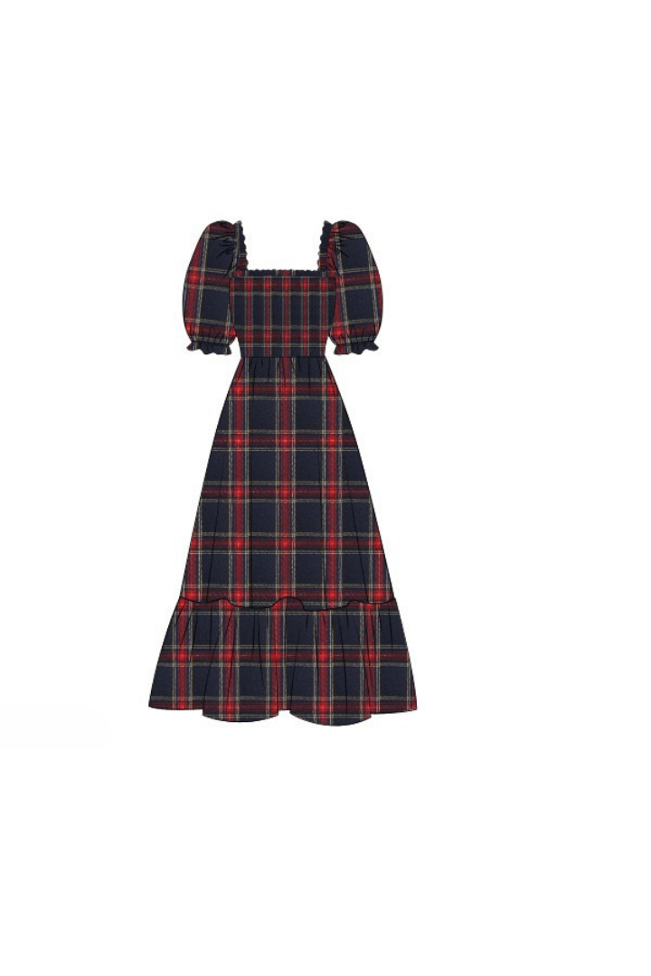 The Smocked Flamingo Apparel & Accessories Pre-Order Christmas Navy Tartan Plaid Matching Mom Dress