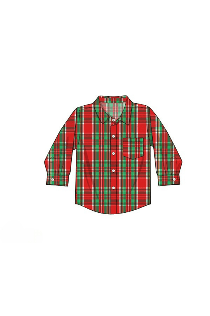 The Smocked Flamingo Apparel & Accessories Pre-Order Christmas Plaid Button Down Shirt