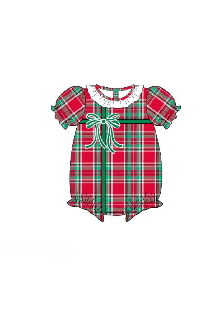 The Smocked Flamingo Apparel & Accessories Pre-Order Christmas Present Plaid Bow Bubble