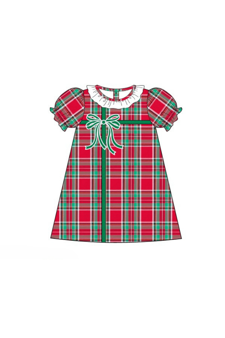 The Smocked Flamingo Apparel & Accessories Pre-Order Christmas Present Plaid Bow Dress