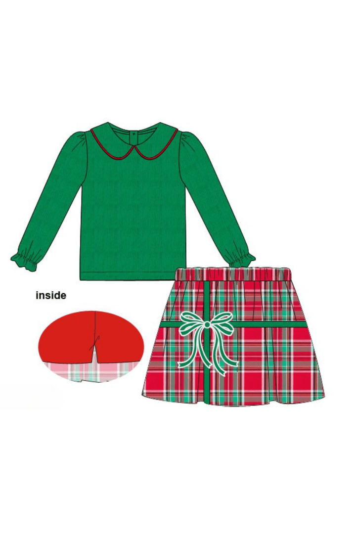 The Smocked Flamingo Apparel & Accessories Pre-Order Christmas Present Plaid Bow Skort Set