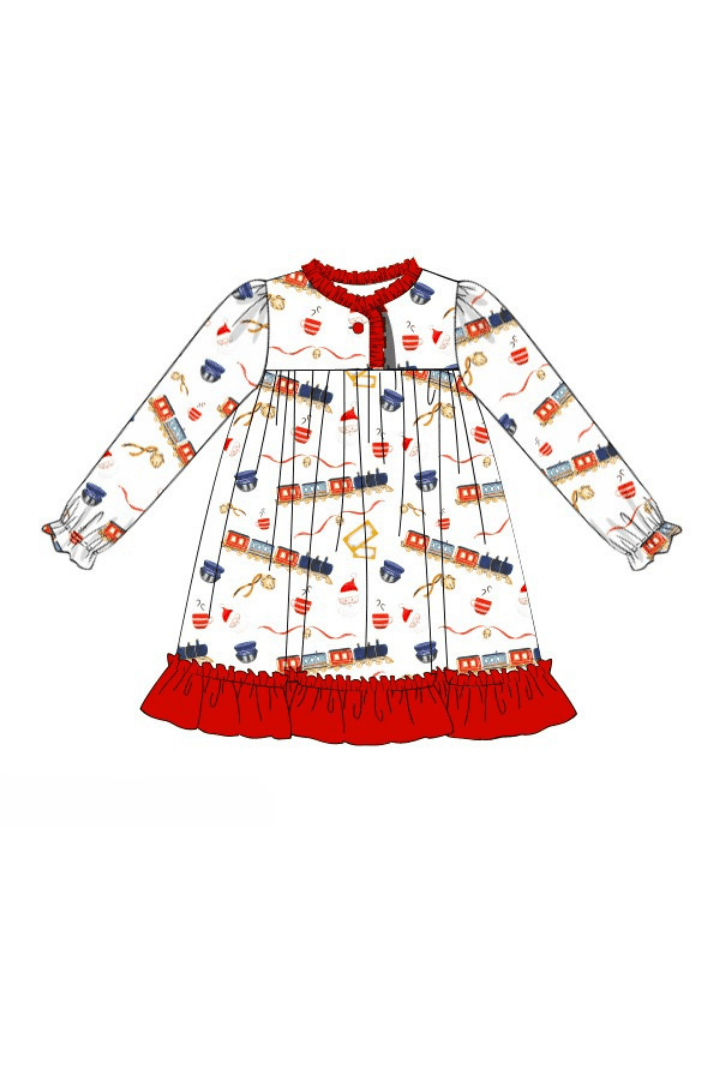 The Smocked Flamingo Apparel & Accessories Pre-Order Christmas Train Swing Ruffle Gown