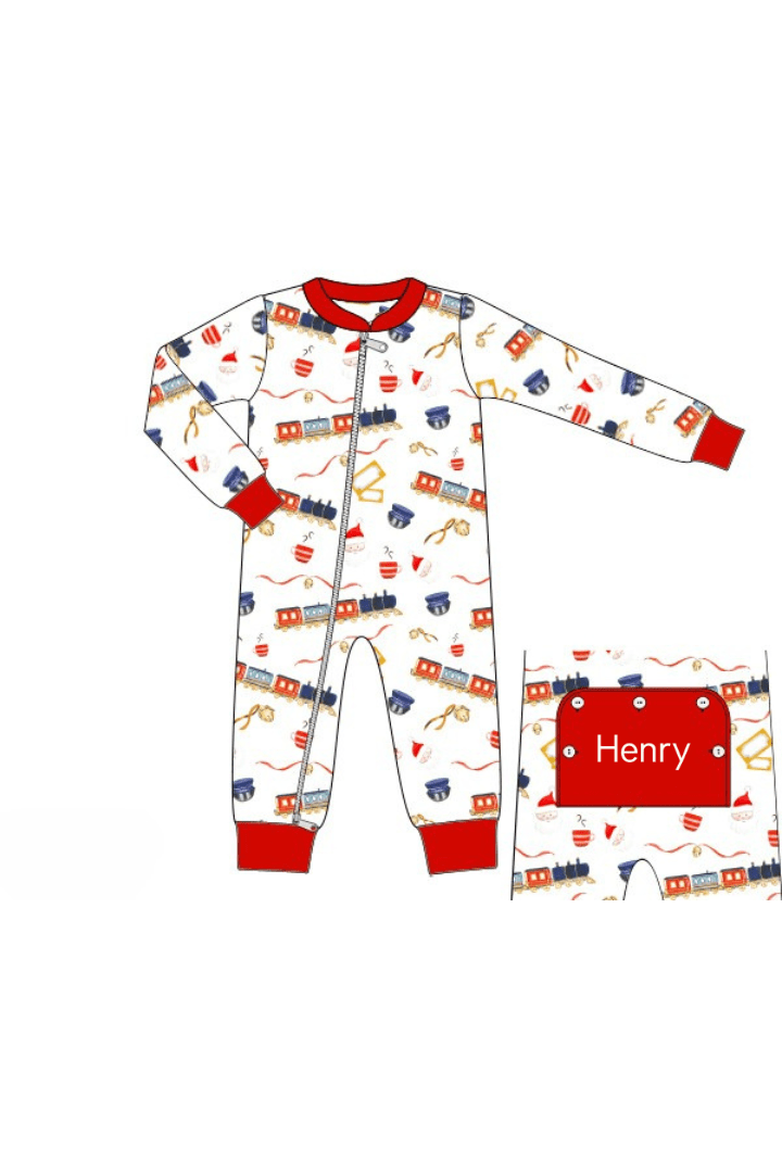 The Smocked Flamingo Apparel & Accessories Pre-Order Christmas Train Zippy Pajamas