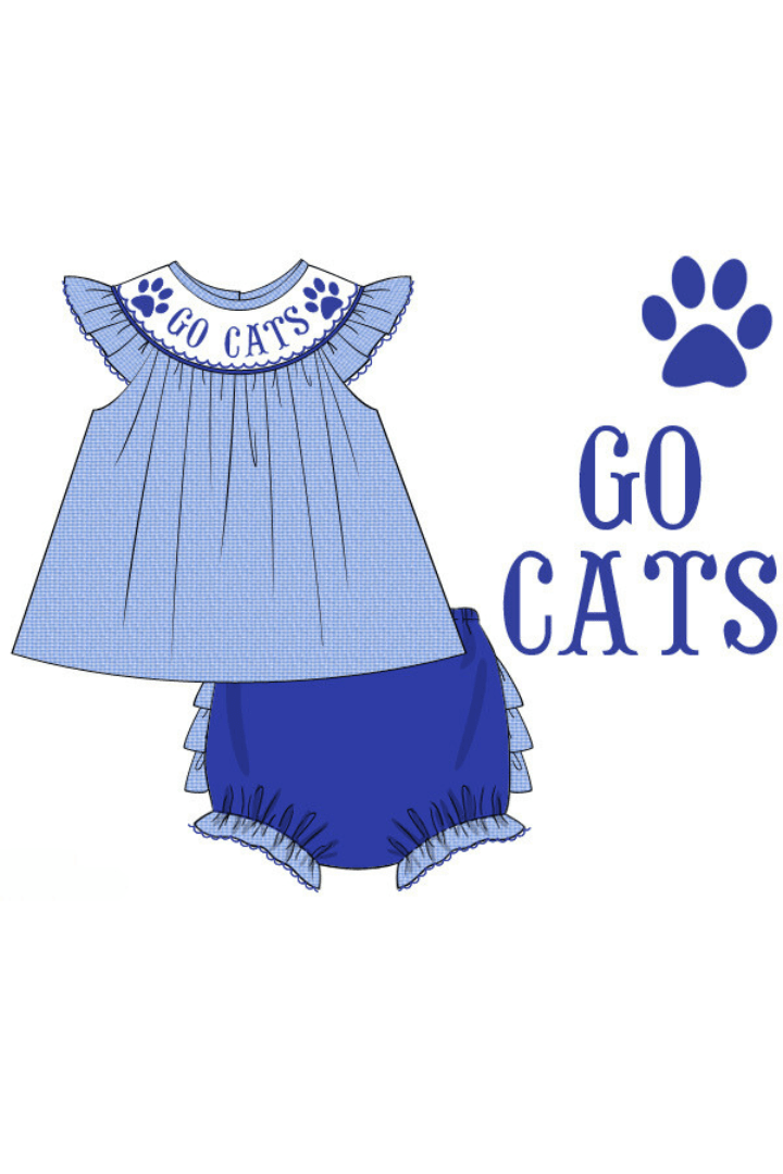 The Smocked Flamingo Apparel & Accessories Pre-Order Custom Personalized Team Blue and White Bloomer Set