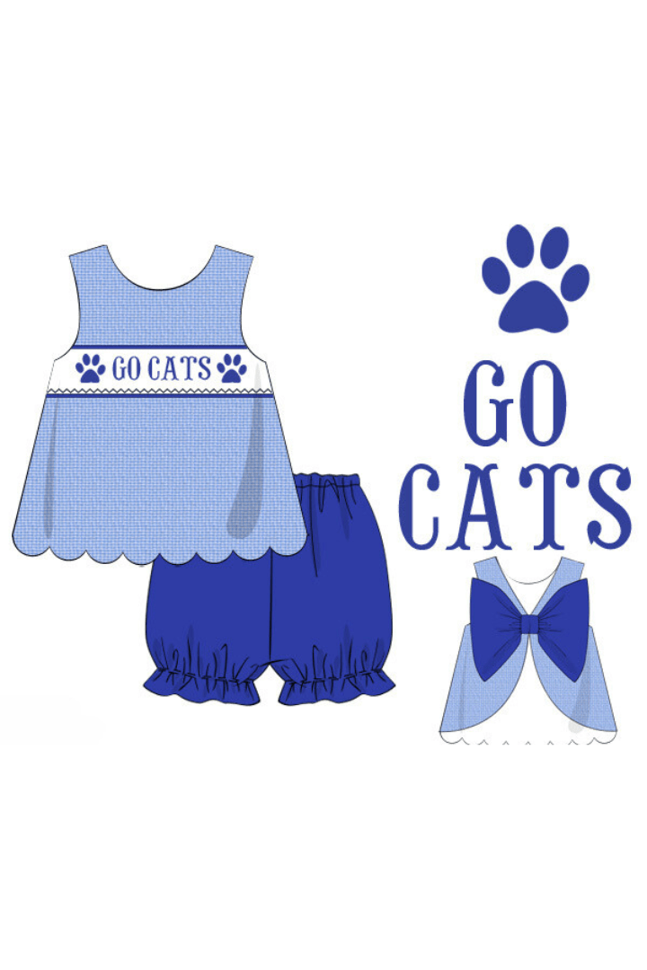 The Smocked Flamingo Apparel & Accessories Pre-Order Custom Personalized Team Blue and White Bow Back Set