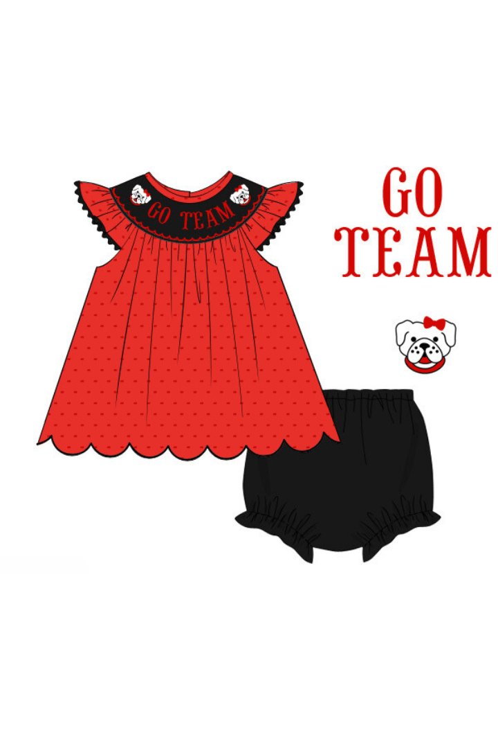 The Smocked Flamingo Apparel & Accessories Pre-Order Custom Personalized Team Dawgs Swiss Dot Bloomer Set