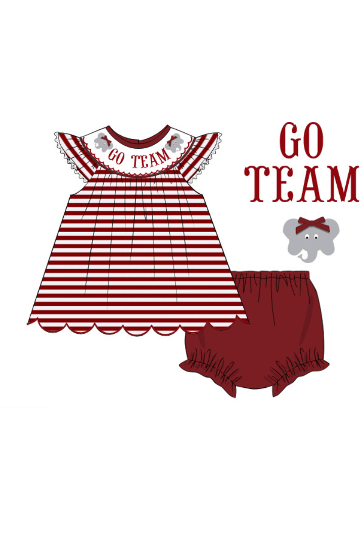 The Smocked Flamingo Apparel & Accessories Pre-Order Custom Personalized Team Maroon and White Bloomer Set