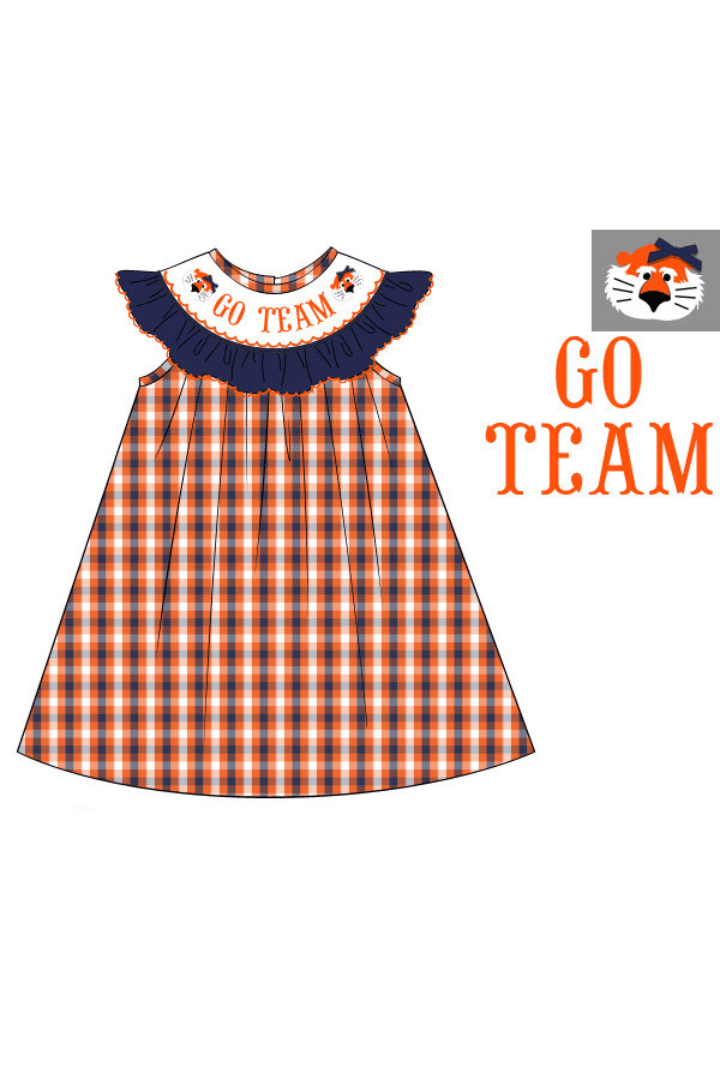 The Smocked Flamingo Apparel & Accessories Pre-Order Custom Personalized Team Navy and Orange Dress