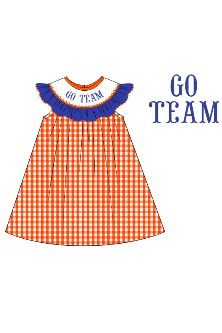 The Smocked Flamingo Apparel & Accessories Pre-Order Custom Personalized Team Orange and Blue Dress