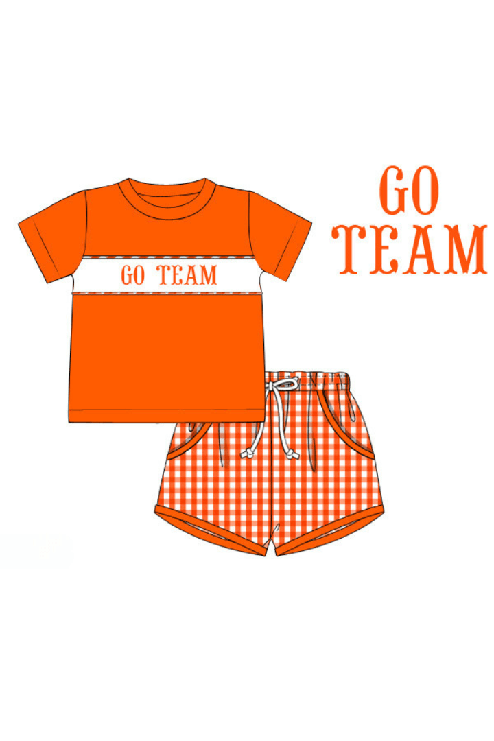 The Smocked Flamingo Apparel & Accessories Pre-Order Custom Personalized Team Orange and White Short Set