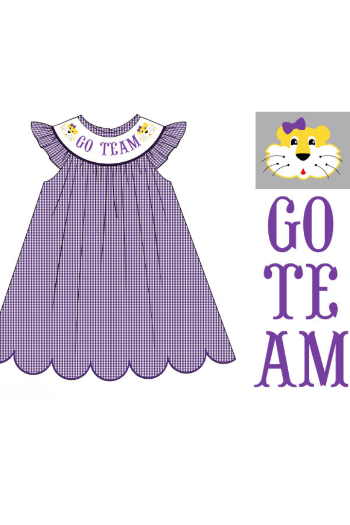 The Smocked Flamingo Apparel & Accessories Pre-Order Custom Personalized Team Purple and Dress