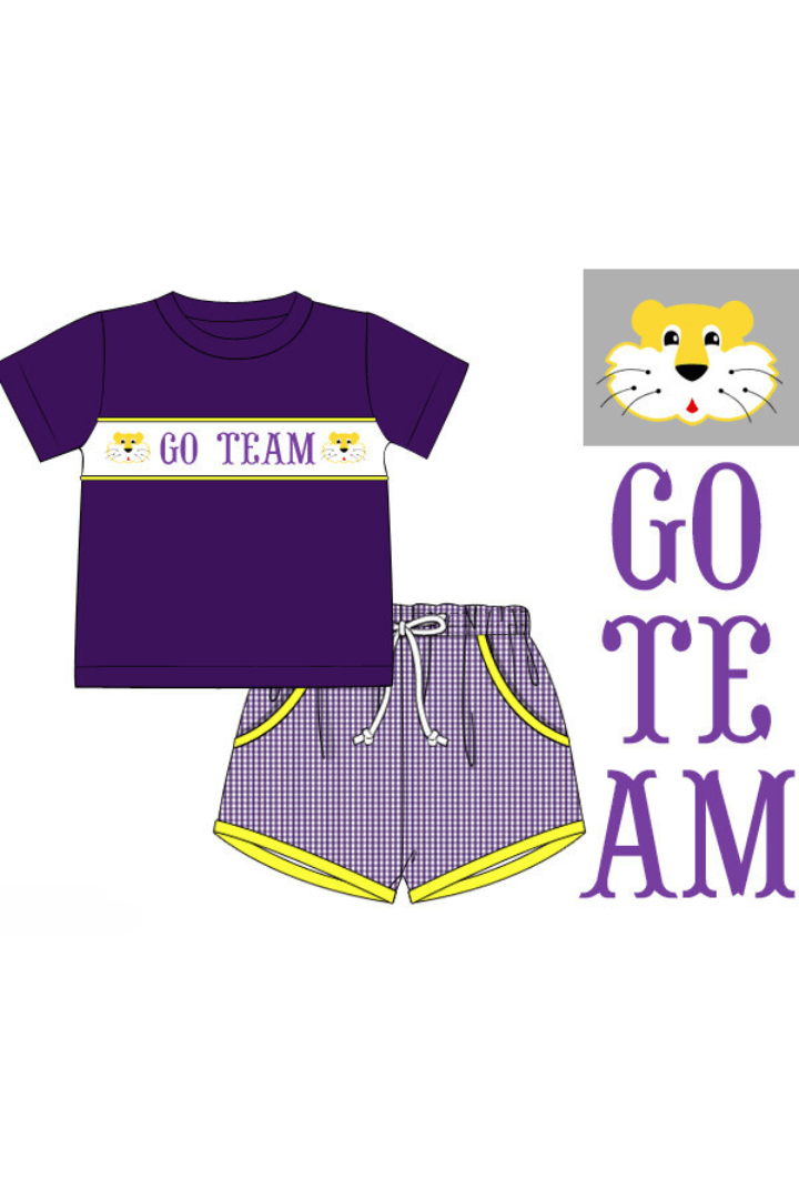 The Smocked Flamingo Apparel & Accessories Pre-Order Custom Personalized Team Purple and White Short Set