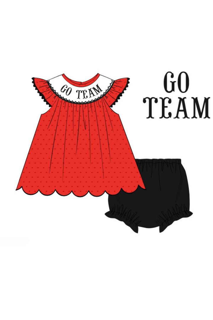 The Smocked Flamingo Apparel & Accessories Pre-Order Custom Personalized Team Red and Black Bloomer Set