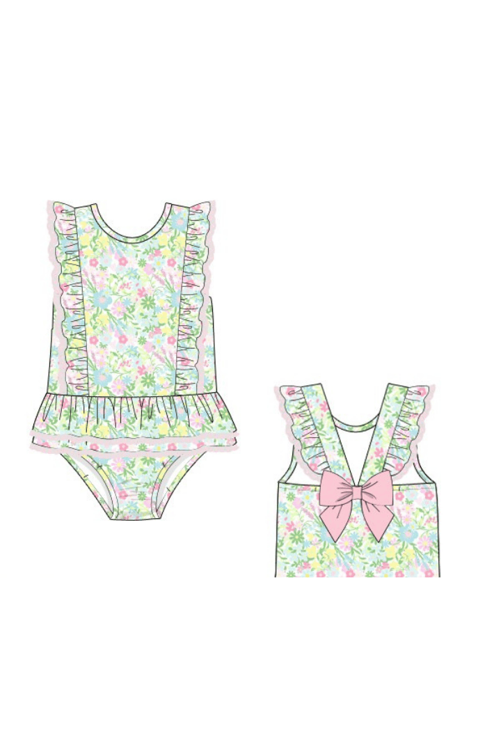 The Smocked Flamingo Apparel & Accessories Pre-Order Ellie Floral Ruffle Swimsuit