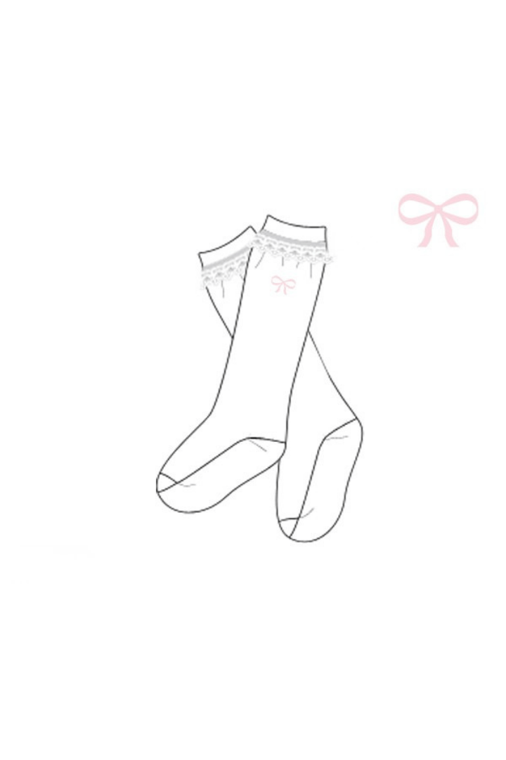 The Smocked Flamingo Apparel & Accessories Pre-Order Embroidere Bow Lace Socks