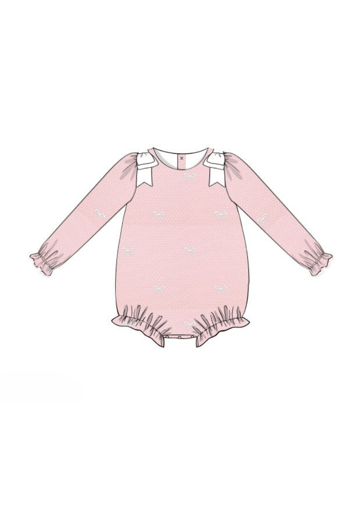 The Smocked Flamingo Apparel & Accessories Pre-Order Embroidered Bow Pink Honeycomb Long Bubble