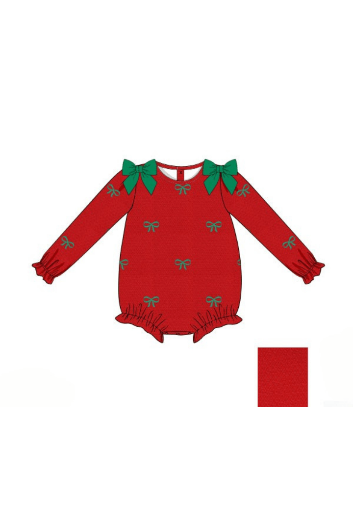 The Smocked Flamingo Apparel & Accessories Pre-Order Embroidered Bows Red/Green Corduroy Bubble