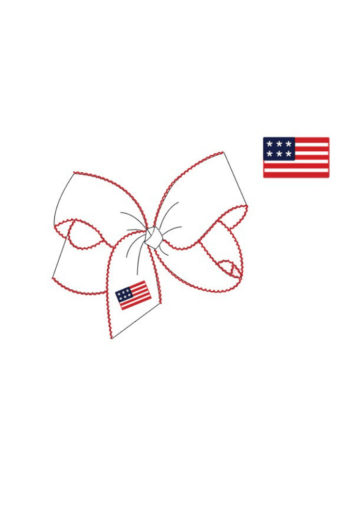 The Smocked Flamingo Apparel & Accessories Pre-Order Embroidered Flag Grosgrain Bow White/Red