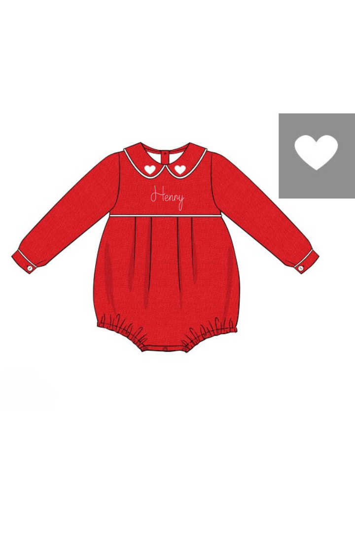 The Smocked Flamingo Apparel & Accessories Pre-Order Embroidered Heart Red Linen Bubble