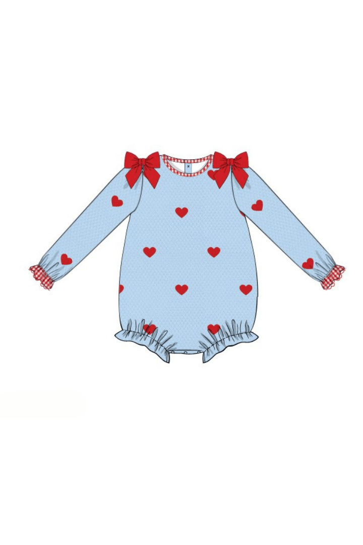 The Smocked Flamingo Apparel & Accessories Pre-Order Embroidered Hearts Blue Honeycomb Bubble