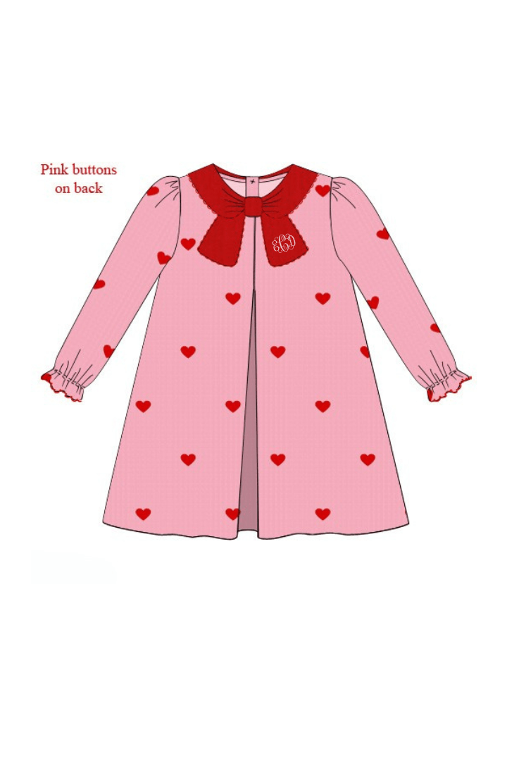 The Smocked Flamingo Apparel & Accessories Pre-Order Embroidered Hearts Pink and Red Corduroy Dress