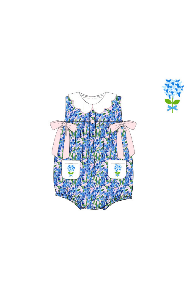The Smocked Flamingo Apparel & Accessories Pre-Order Embroidered Hydrangea Bow Bubble