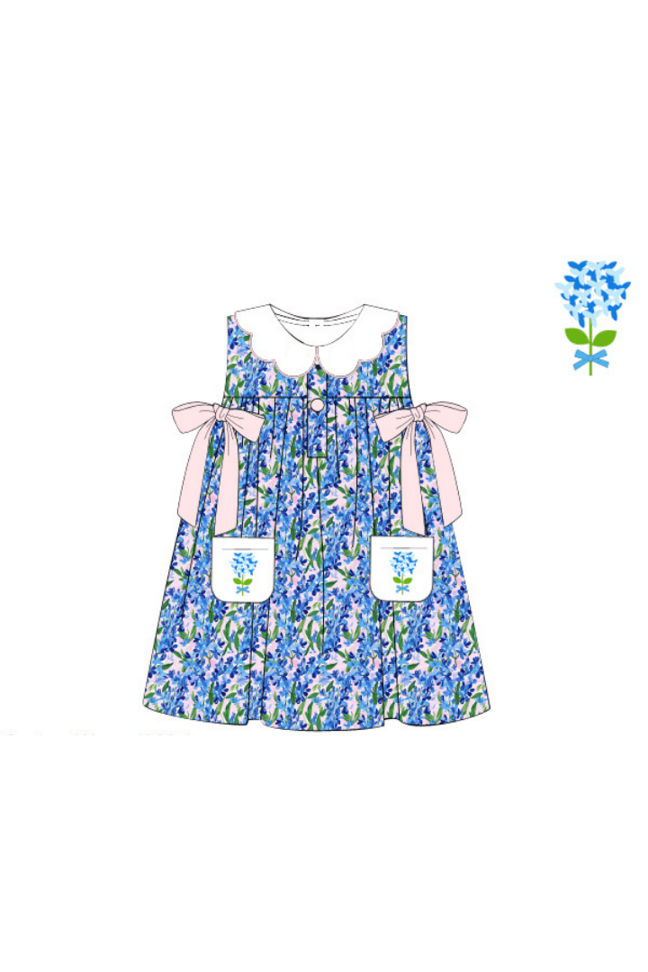 The Smocked Flamingo Apparel & Accessories Pre-Order Embroidered Hydrangea Bow Dress