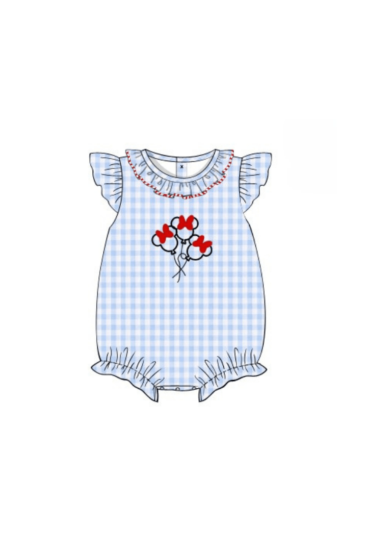 The Smocked Flamingo Apparel & Accessories Pre-Order Embroidered Magical Balloon Blue Gingham Ruffle Bubble