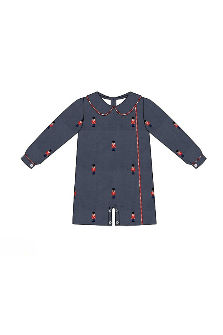 The Smocked Flamingo Apparel & Accessories Pre-Order Embroidered Nutcracker Navy Corduroy Shortall