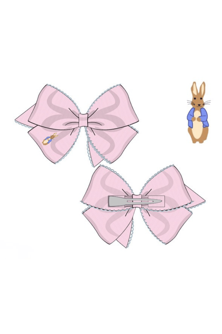 The Smocked Flamingo Apparel & Accessories Pre-Order Embroidered Pink Peter Rabbit Grosgrain Bow