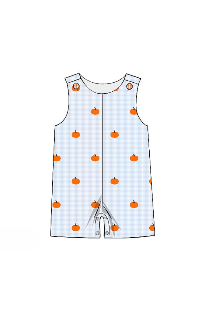 The Smocked Flamingo Apparel & Accessories Pre-Order Embroidered Pumpkin Blue Gingham Jon Jon