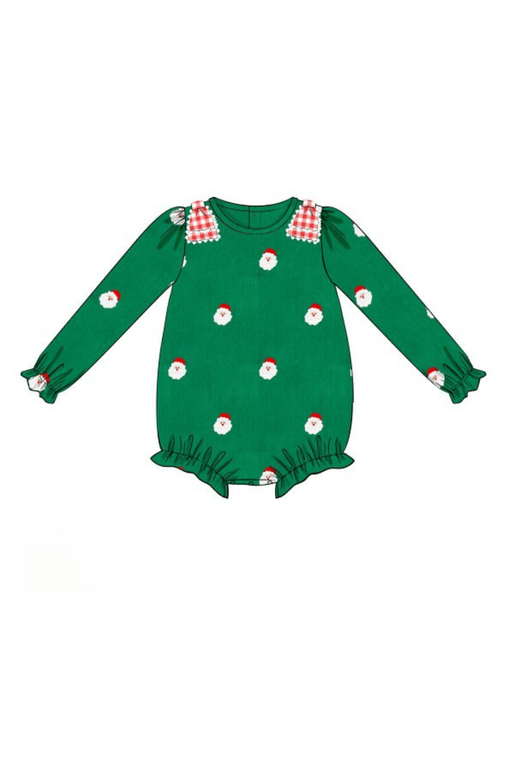 The Smocked Flamingo Apparel & Accessories Pre-Order Embroidered Santa Green Corduroy Bow Bubble