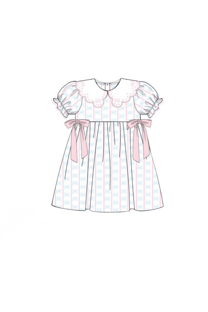 The Smocked Flamingo Apparel & Accessories Pre-Order Embroidered Sweet Scalloped Bow Dress