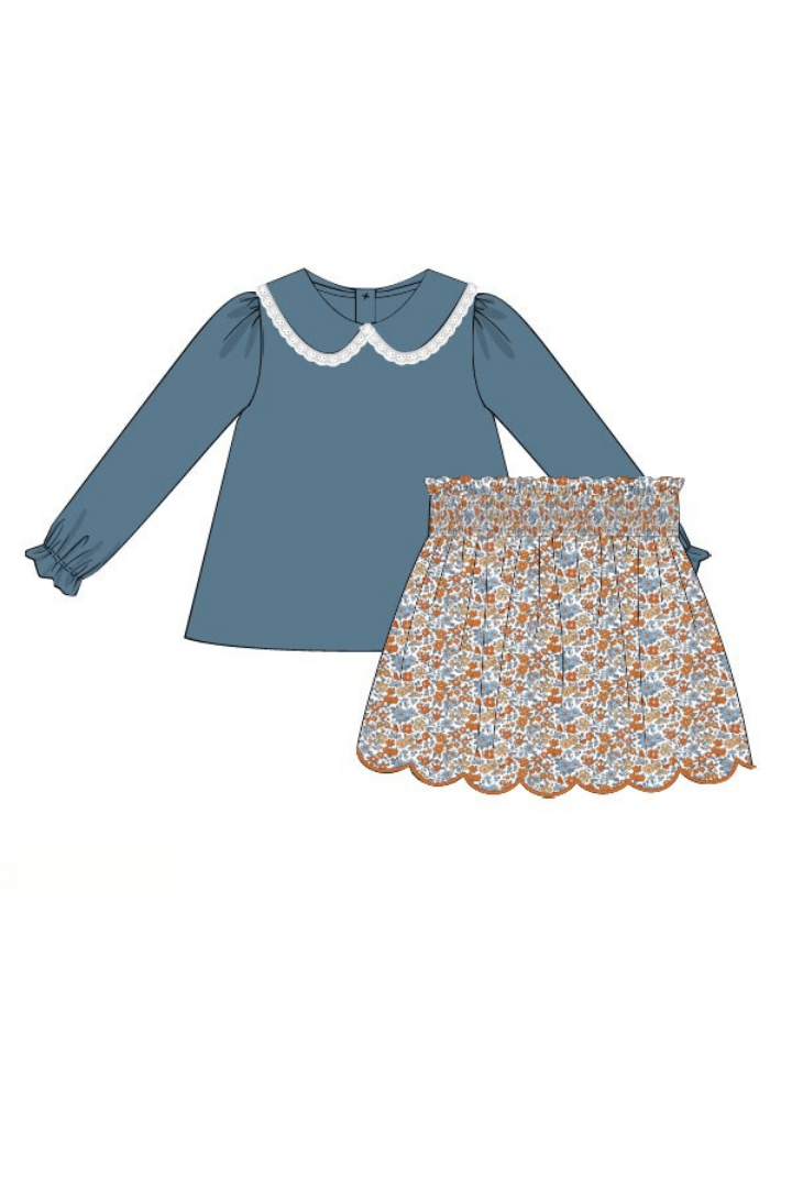 The Smocked Flamingo Apparel & Accessories Pre-Order Fall Floral Stone Skort Set