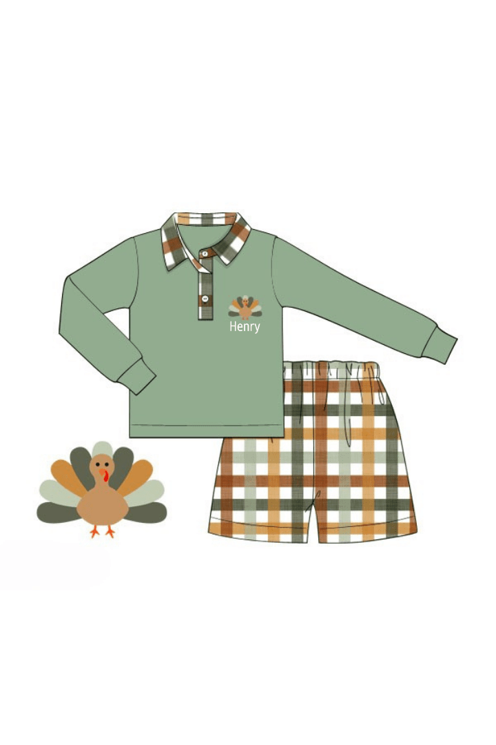 The Smocked Flamingo Apparel & Accessories Pre-Order Fall Floral Turkey Polo Short Set