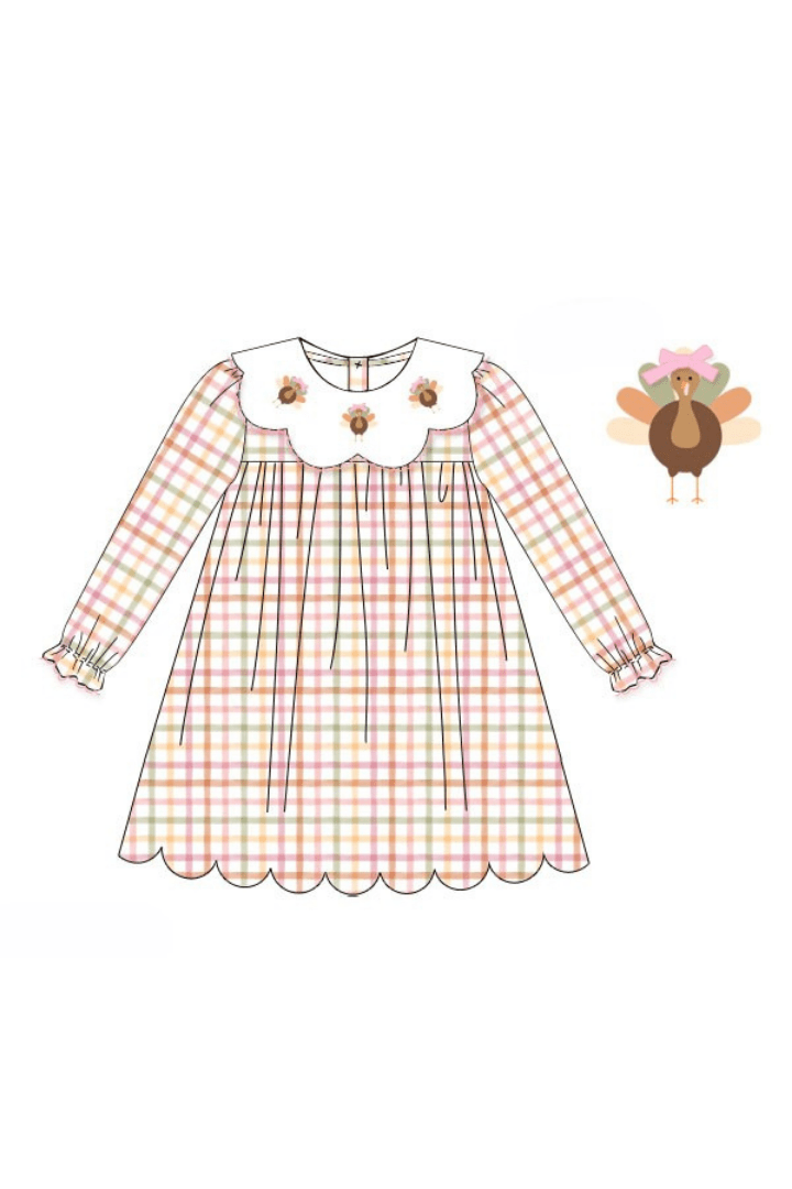 The Smocked Flamingo Apparel & Accessories Pre-Order Fall Pink Plaid Turkey Dress