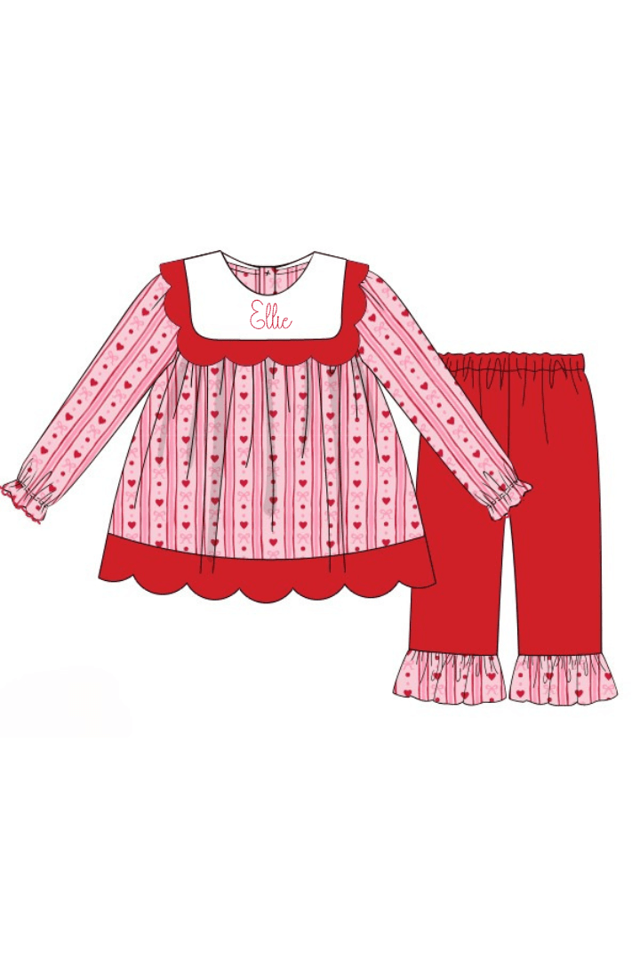 The Smocked Flamingo Apparel & Accessories Pre-Order Fancy Hears Scalloped Pant Set