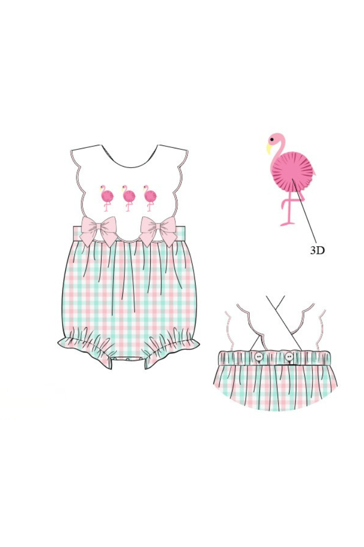 The Smocked Flamingo Apparel & Accessories Pre-Order Flamingo Pink and Mint Plaid Bow Bubble