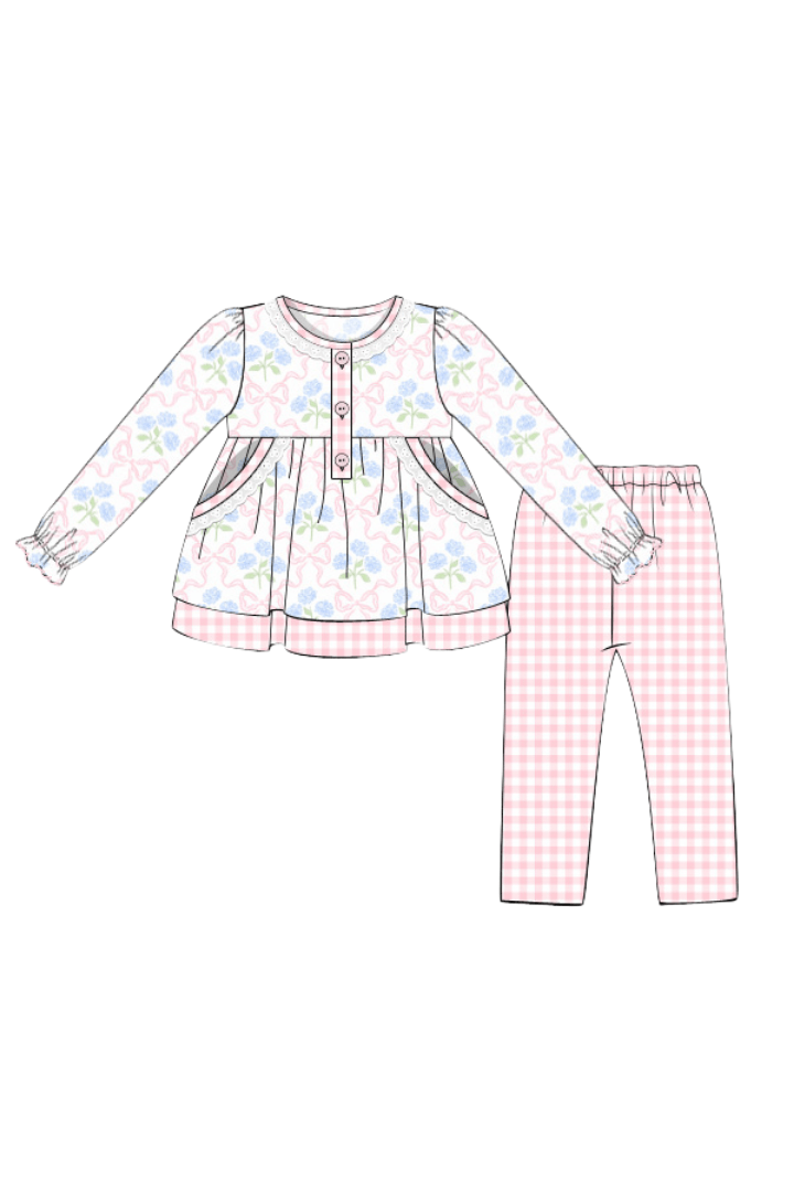 The Smocked Flamingo Apparel & Accessories Pre-Order Floral and Pink Gingham Swing Pant Set