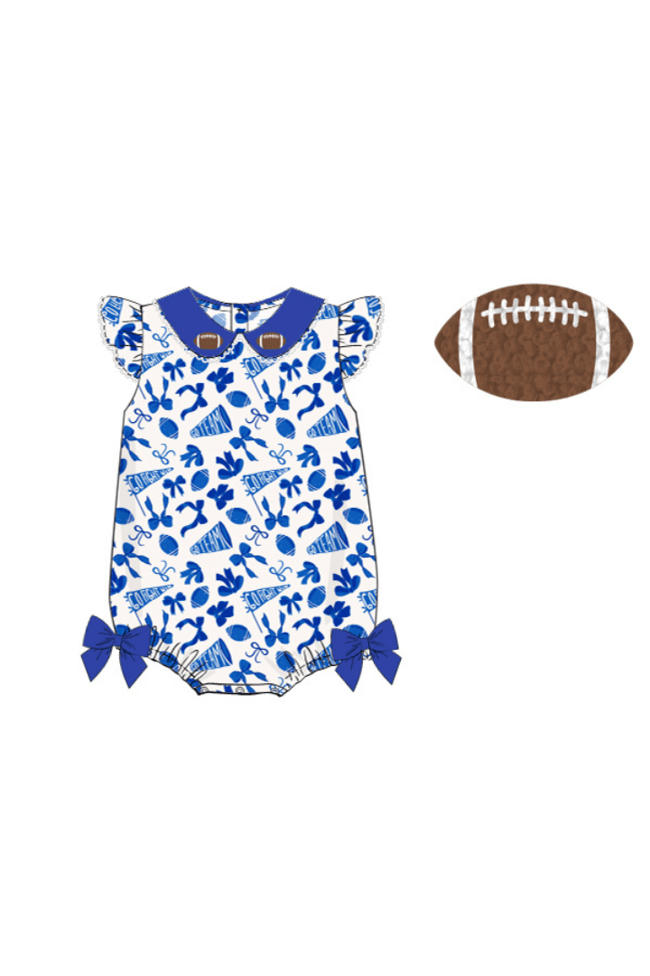 The Smocked Flamingo Apparel & Accessories Pre-Order Floral Blue Bow Football Bubble