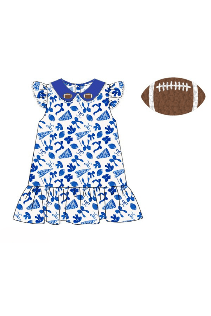 The Smocked Flamingo Apparel & Accessories Pre-Order Floral Blue Bow Football Dress