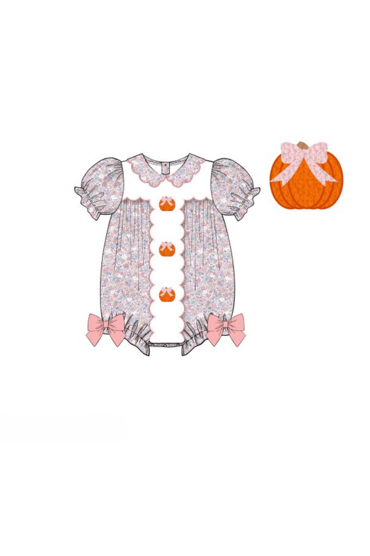 The Smocked Flamingo Apparel & Accessories Pre-Order Floral Pink Bow Pumpkin Bubble