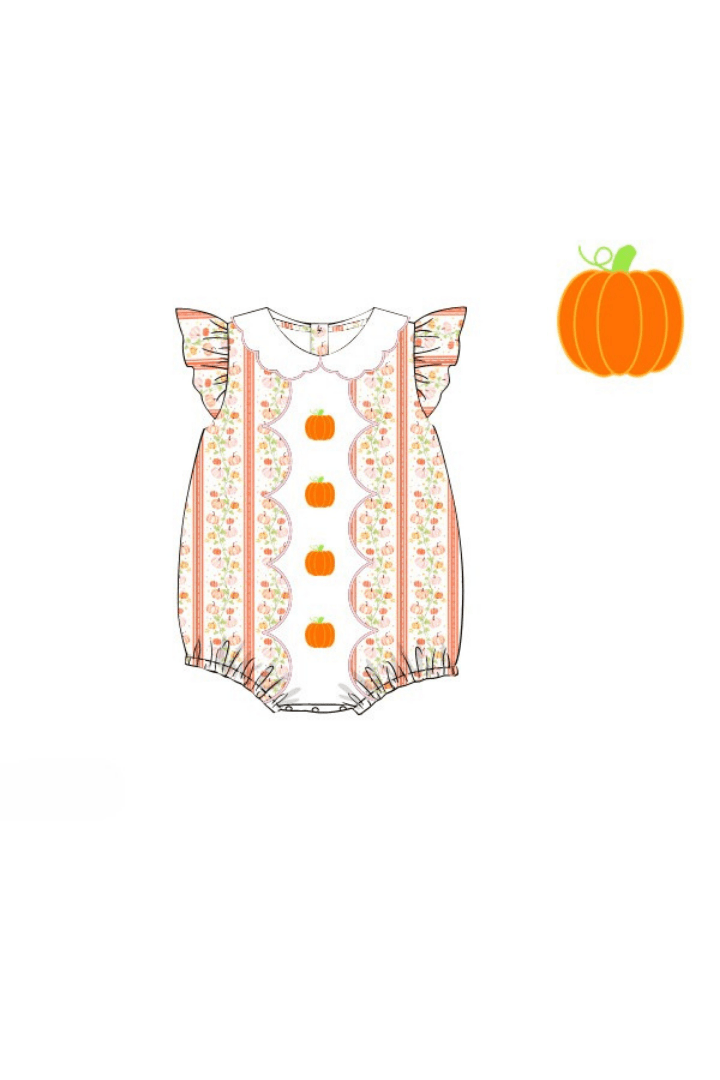 The Smocked Flamingo Apparel & Accessories Pre-Order Floral Pumpkins Flutter Sleeve Bubble