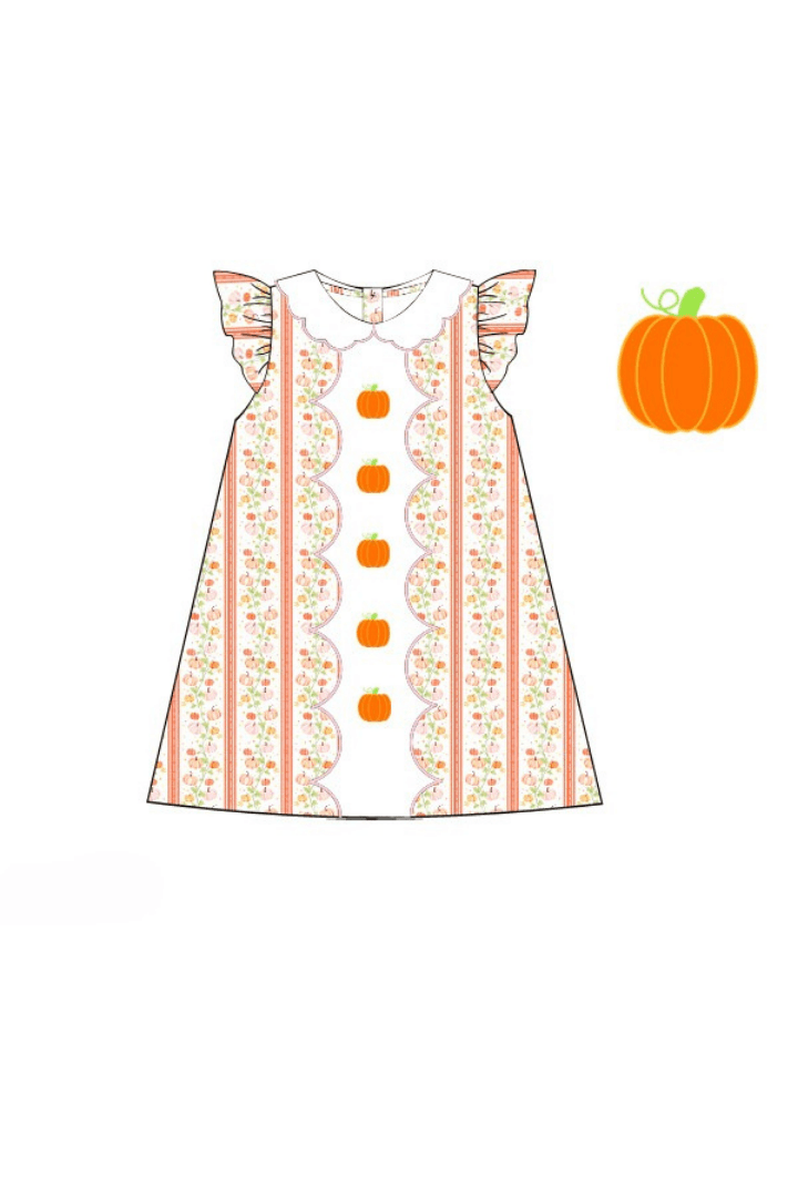 The Smocked Flamingo Apparel & Accessories Pre-Order Floral Pumpkins Flutter Sleeve Dress