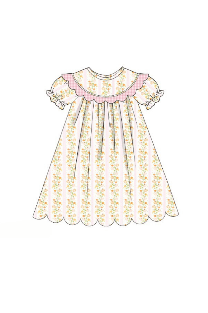 The Smocked Flamingo Apparel & Accessories Pre-Order Floral Pumpkins with Gingham Trim Dress