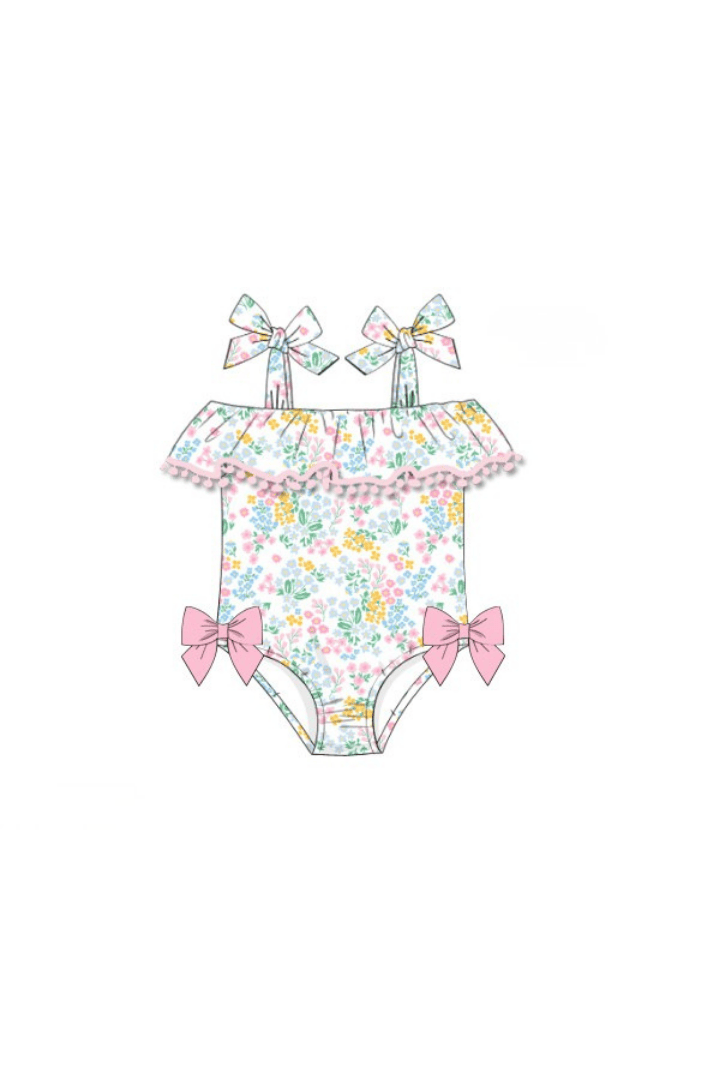 The Smocked Flamingo Apparel & Accessories Pre-Order Floral Tie Shoulder Swimsuit