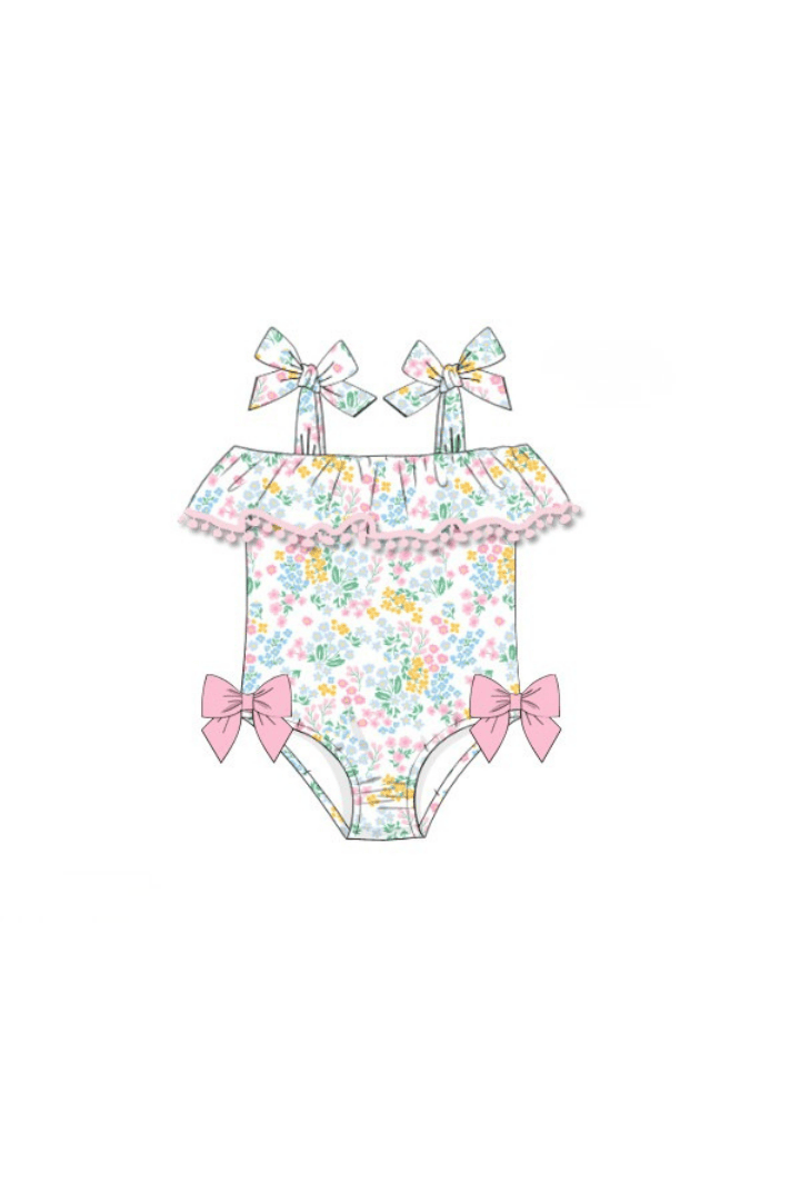 The Smocked Flamingo Apparel & Accessories Pre-Order Floral Tie Shoulder Swimsuit